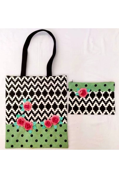 Happy Threads Women's Tote Bag With Pouch Combo (Green)